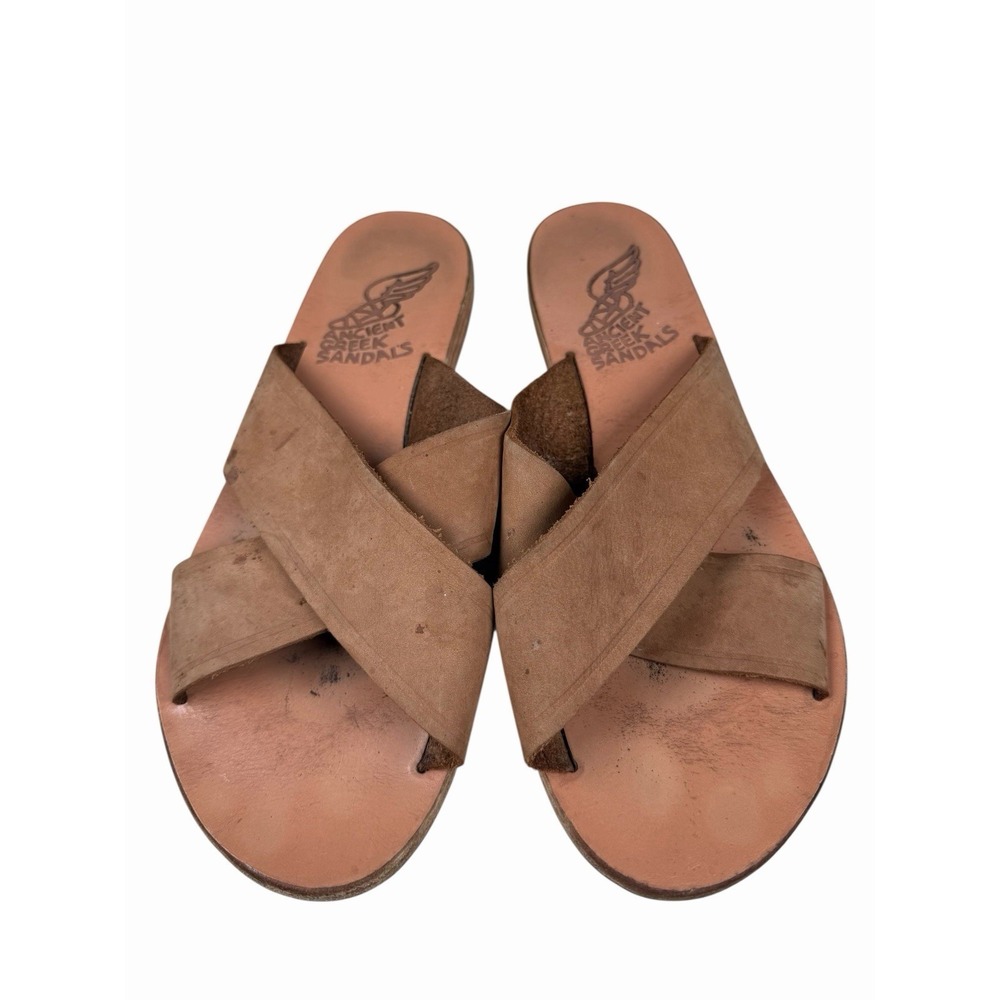 Ancient Greek Leather Sandals Tan Brown Slip On Size 39 US 9
